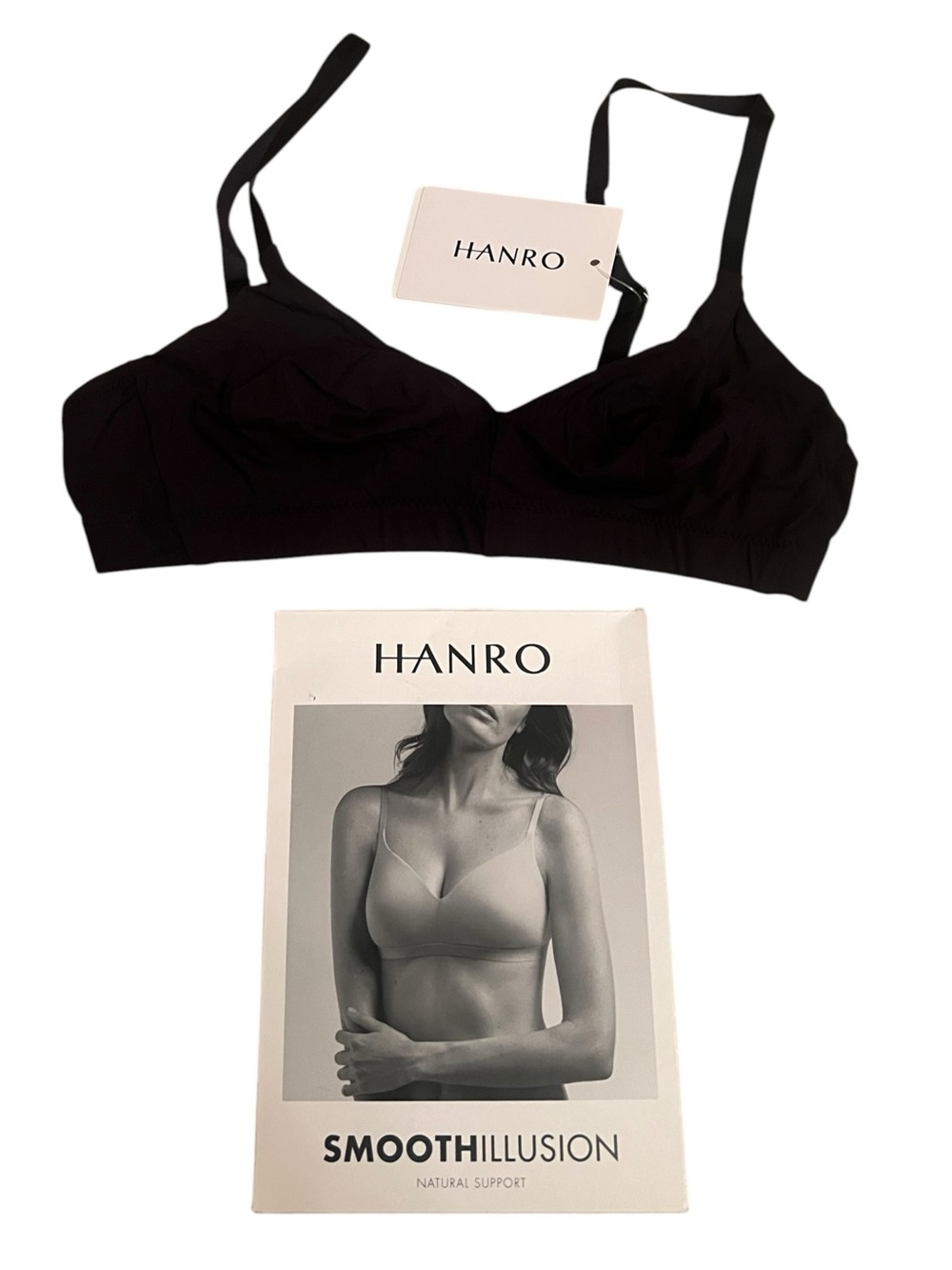 HANRO Smooth Illusion Wireless Soft Cup Bra 34A Black NWT Luxury Lingerie